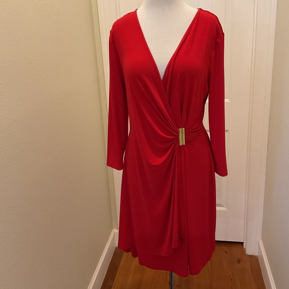 Calvin Klein Dresses & Skirts - Calvin Klein Dress Red Faux Wrap Size 14